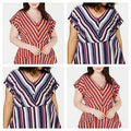 Monteau Trendy Plus Size Striped Peplum Top by Vanessa Jane