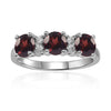 1.7 Ct Round Red Garnet Prong Silver Three Stone Ring