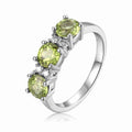 1.8 Ct Round Olive Green Peridot Prong Silver Three Stone Ring by Fine Color Jewels