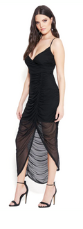 Bebe Mesh High Slit Maxi Dress, Black, Size Small by Vanessa Jane