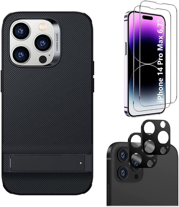 AirShield Boost Kickstand Series Case with Tempered Glass Screen and Camera Protector - iPhone 14 Pro Max by Zerodamage Sahara Case LLC