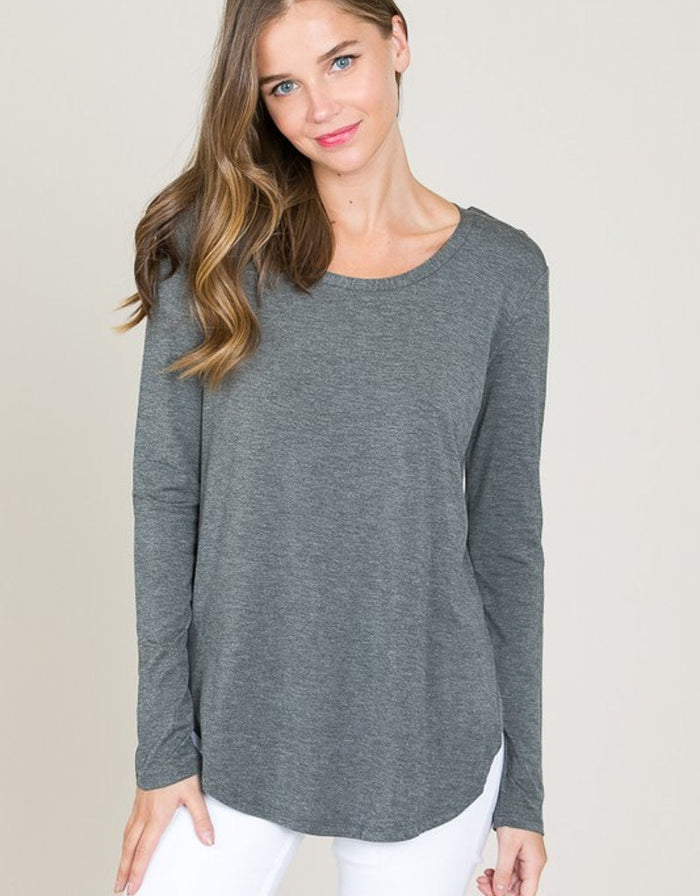 Modal Long Sleeve Round Neck Top - H. Charcoal by Boutique 23