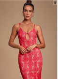 Lulus Avianna Red and Nude Lace Bodycon Dress, Size Medium by Vanessa Jane