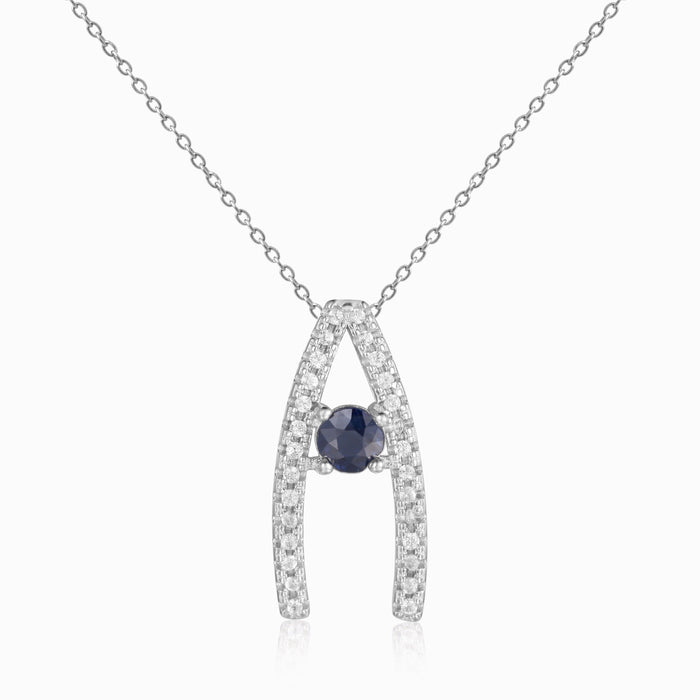 Blue Sapphire Letter "A" Round Shaped Necklace by Fine Color Jewels
