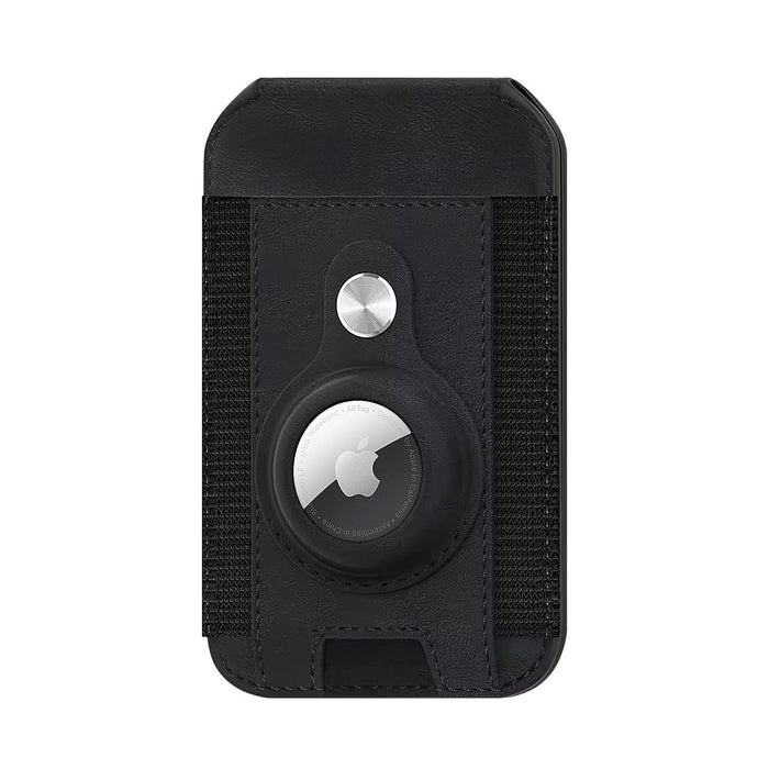 iPhone Black Leather Wallet Case with AirTag Holder & Stand - MagSafe | Indy Series by Zerodamage Sahara Case LLC