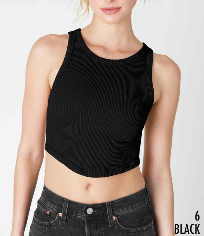 Curved Hem Crew Neck Crop Top by Boutique 23