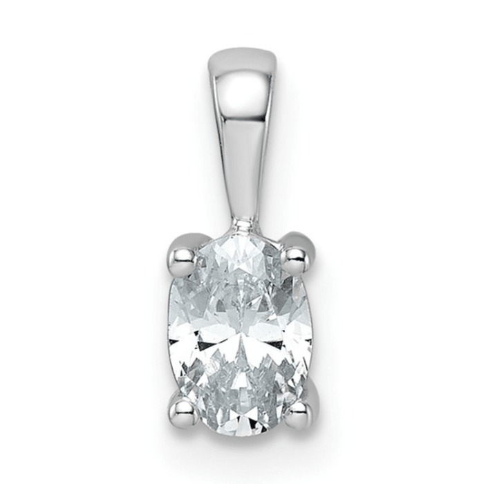 14K White Gold Lab Grown Diamond Oval Solitaire Pendant by Fine Color Jewels