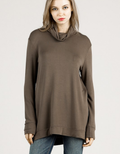 Bamboo Loose Fit Turtle Neck Top - Dk. Olive by Boutique 23
