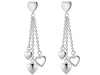 Long Dangling Heart Earrings in White Gold