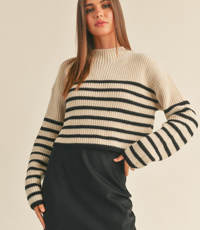 Striped Pattern Sweater - Mocha/Black by Boutique 23