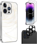 White Marble Series Case with Tempered Glass Screen and Camera Protector - iPhone 14 Pro Max by Zerodamage Sahara Case LLC