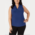 Anne Klein Plus Size Pleated Shell, Blue, Size OX by Vanessa Jane