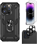 iPhone 14 Pro Max 6.7-inch Protection Kit Bundle - Military Kickstand Series Case with Tempered Glass Screen and Camera Protector - Black by Zerodamage Sahara Case LLC