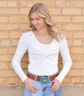 Cable Crossed V Neck Sweater - White by Boutique 23