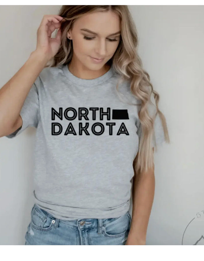 North Dakota Graphic T-Shirt - Gray by Boutique 23
