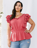 Ruffle Sleeveless V-Neckline Woven Top - Lipstick by Boutique 23