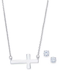 Alfani Cross Collar Necklace and Crystal Stud Earrings Set by Vanessa Jane