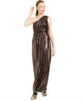 Calvin Klein Womens One-Shoulder Metallic Gown by Vanessa Jane