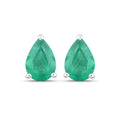 1.30 Ct Pear Green Zambian Emerald Prong 10k Gold Teardrop Stud Earrings by Fine Color Jewels