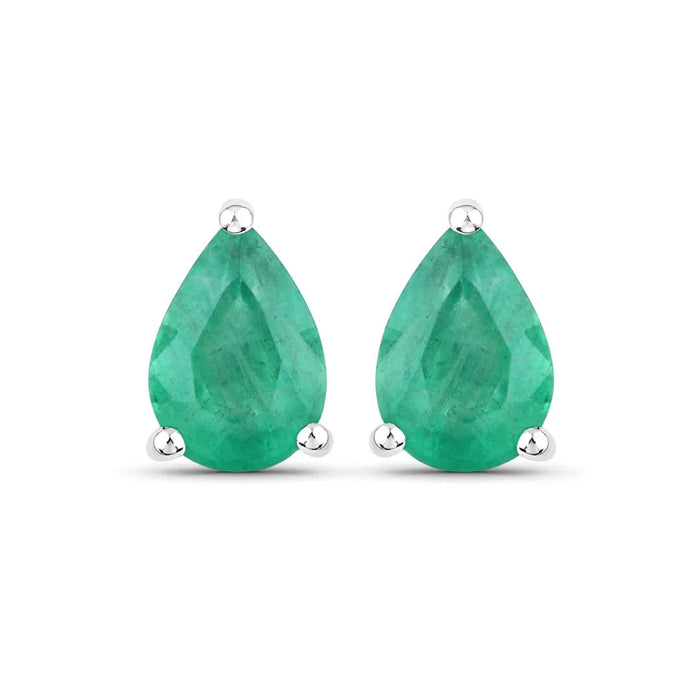 1.30 Ct Pear Green Zambian Emerald Prong 10k Gold Teardrop Stud Earrings by Fine Color Jewels