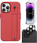 iPhone 14 Pro Max 6.7-inch Protection Kit Bundle - FingerGrip Series Case with Tempered Glass Screen and Camera Protector (Red) by Zerodamage Sahara Case LLC