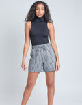 Drawstring Linen Short W/ Pocket - Black Stripe by Boutique 23