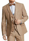 Bar III Mens Slim-Fit Tan Pinstripe Linen Suit Jacket by Vanessa Jane