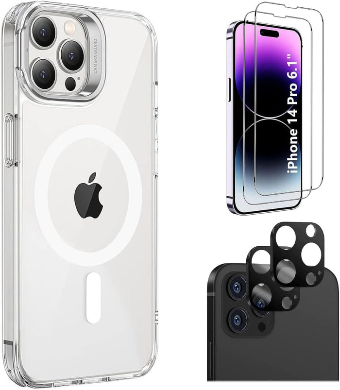 Protection Kit Bundle: Hybrid-Flex Kickstand Case with Tempered Glass Screen and Camera Protector - iPhone 14 Pro by Zerodamage Sahara Case LLC