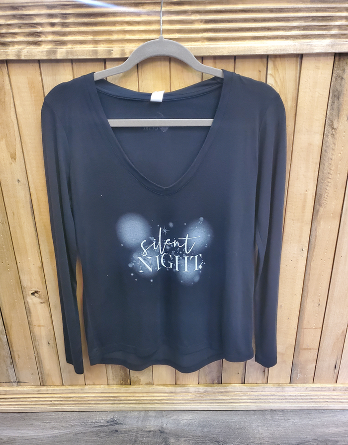 Silent Night Slouchy V-Neck Long Sleeve by Boutique 23