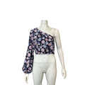 Lulus Boundless Beauty Black Floral Print One-Shoulder Crop Top, Size Large by Vanessa Jane