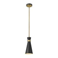 Z-Lite Soriano Matte Black and Heritage Brass One-Light Mini Pendant by Vanessa Jane
