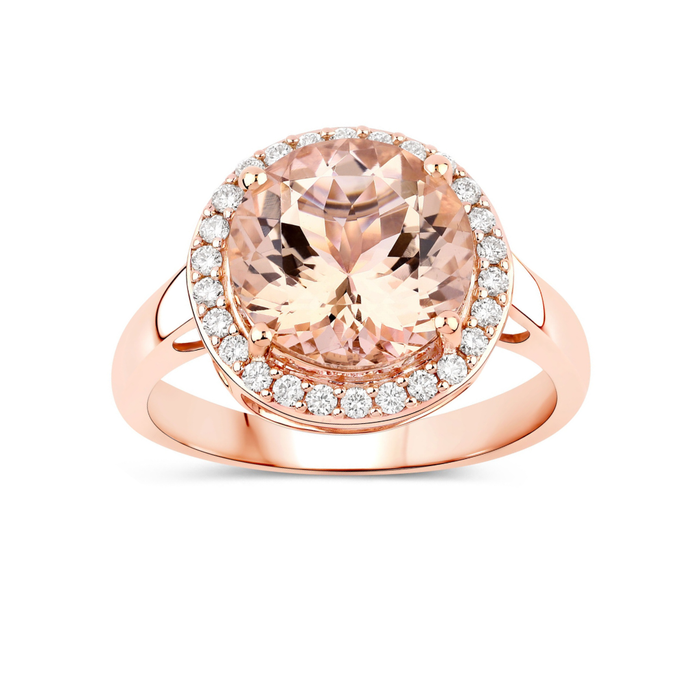 3.35 Ct Round Pink Morganite & Diamond 14K Rose Gold Halo Ring by Fine Color Jewels