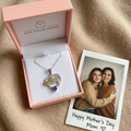 Heart Purple Amethyst Prong Silver Mom Charm Necklace by Fine Color Jewels
