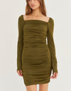 Kylie Ruched Bodycon Knit Mini Dress - Olive