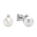 14k Gold Cultured Pearl & Diamond Stud Earrings by Fine Color Jewels