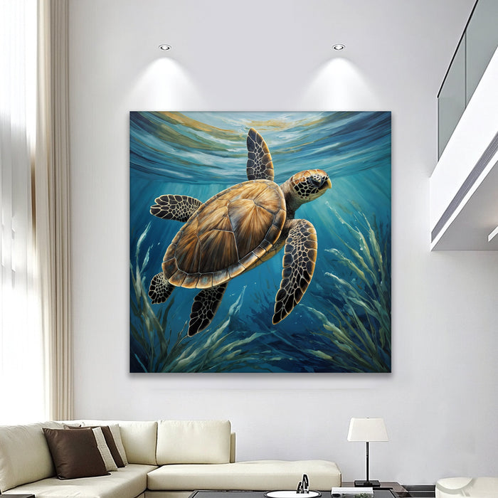 Turtle In Seagrass Coastal Wall Art by Tailored Canvases