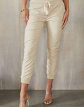 On The Go Faux Leather Joggers - Cream by Boutique 23