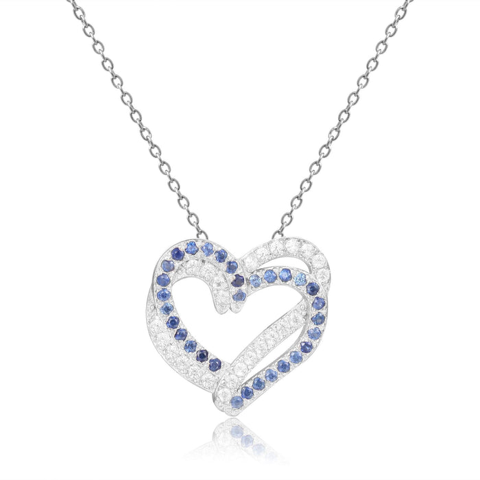 Blue Sapphire Open Heart Necklace by Fine Color Jewels