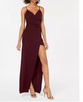 Emerald Sundae Juniors’ High-Slit Gown, Wine, Size Large by Vanessa Jane