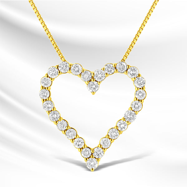 14K Yellow Gold Plated .925 Sterling Silver 2.00 Cttw Shared Prong-Set Round Brilliant-Cut Diamond Open Heart 18" Pendant Necklace (K-L Color, I2-I3 Clarity) by Bids.com