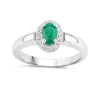 0.44 Ct Oval Green Zambian Emerald & Lab Grown Diamond Prong Silver Halo Engagement Ring
