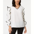 Alfani Womens Piped Ruffled Blouse by Vanessa Jane
