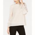 Alfani Women's Textured-Stripes Embellished-Neck Top by Vanessa Jane