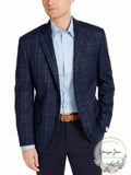 Michael Kors Mens Classic-Fit Airsoft Stretch Teal Plaid Suit Jacket, Size 38S by Vanessa Jane