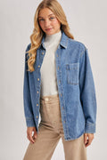 DENIM BUTTON DOWN OVERSIZED SHIRTS: MED.WASH by Boutique 23