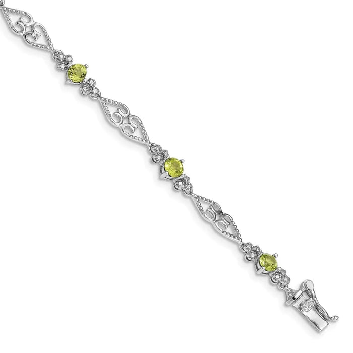 Genuine Peridot Sterling Silver Diamond Bracelet by Fine Color Jewels