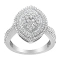 .925 Sterling Silver 1.0 Cttw Round & Baguette-Cut Diamond Marquise-Shaped Cluster Triple Stepped Halo Cocktail Fashion Ring (I-J Color, I2-I3 Clarity) - Size 7 by Bids.com