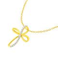 10K Yellow Gold Plated .925 Sterling Silver Diamond Accent Cross Ribbon 18" Pendant Necklace (I-J Color, I2-I3 Clarity) by Bids.com
