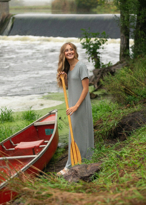Jane Teal Stripe T-shirt Maxi Dress: S by Boutique 23
