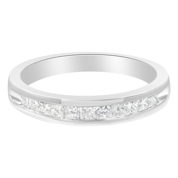 .925 Sterling Silver 1/2 Cttw Princess-Cut Diamond Channel-Set Half-Eternity Wedding or Anniversary Band Ring (H-I Color, I2 Clarity) - Size 6 by Bids.com